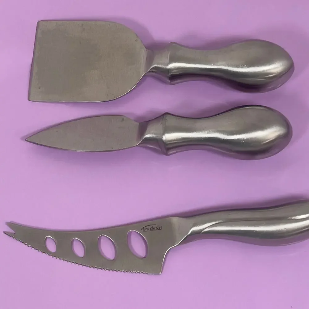 Trudeau Stainless Steel Cheese Knife Set Ergonomic Teardrop Shape Hollow Handles